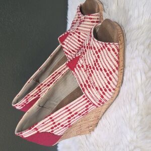TOMS Red and Cream Cork Wedges